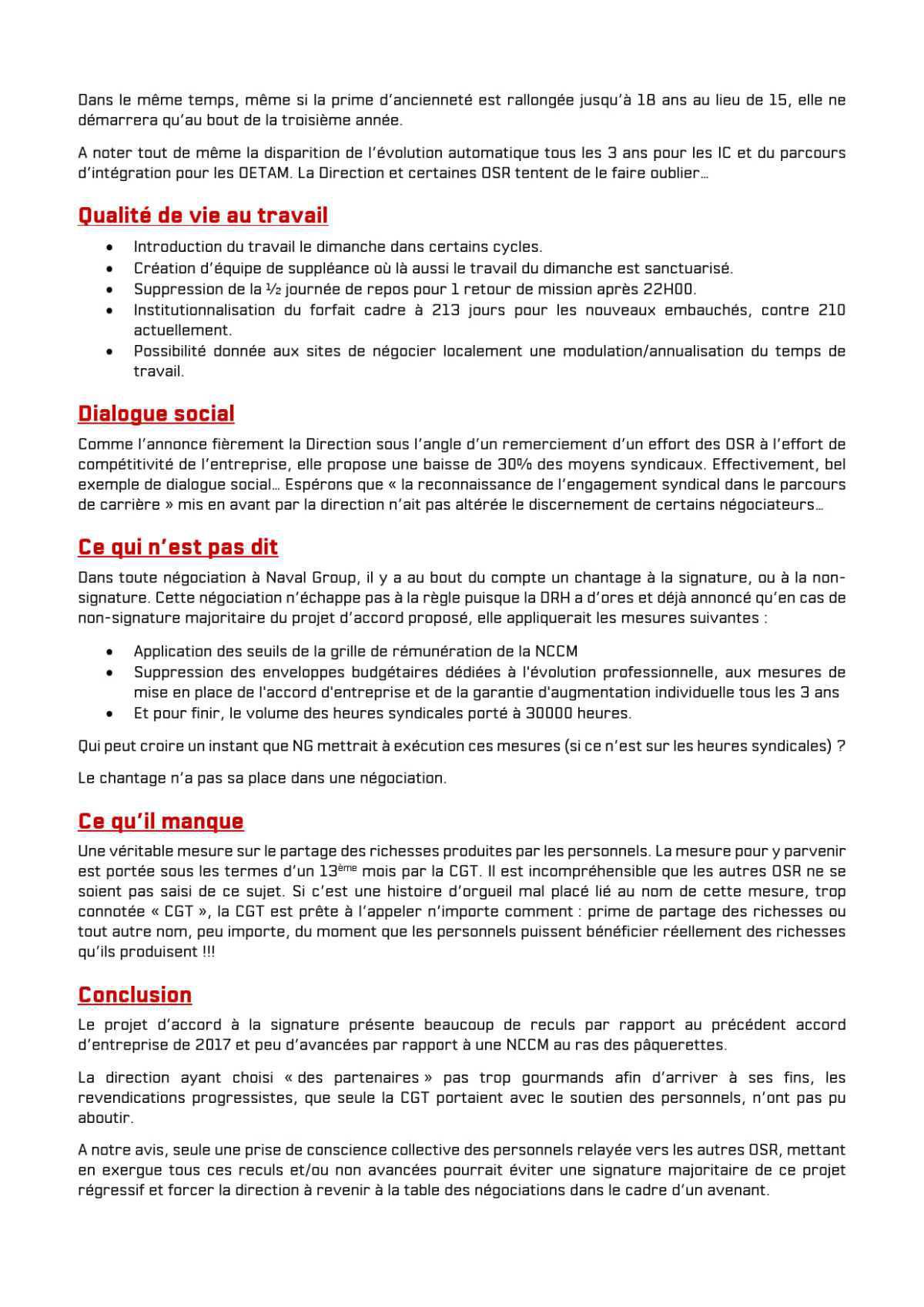 Accord d'entreprise Naval Group : l'avis CGT et Déclaration du 29/01/2025