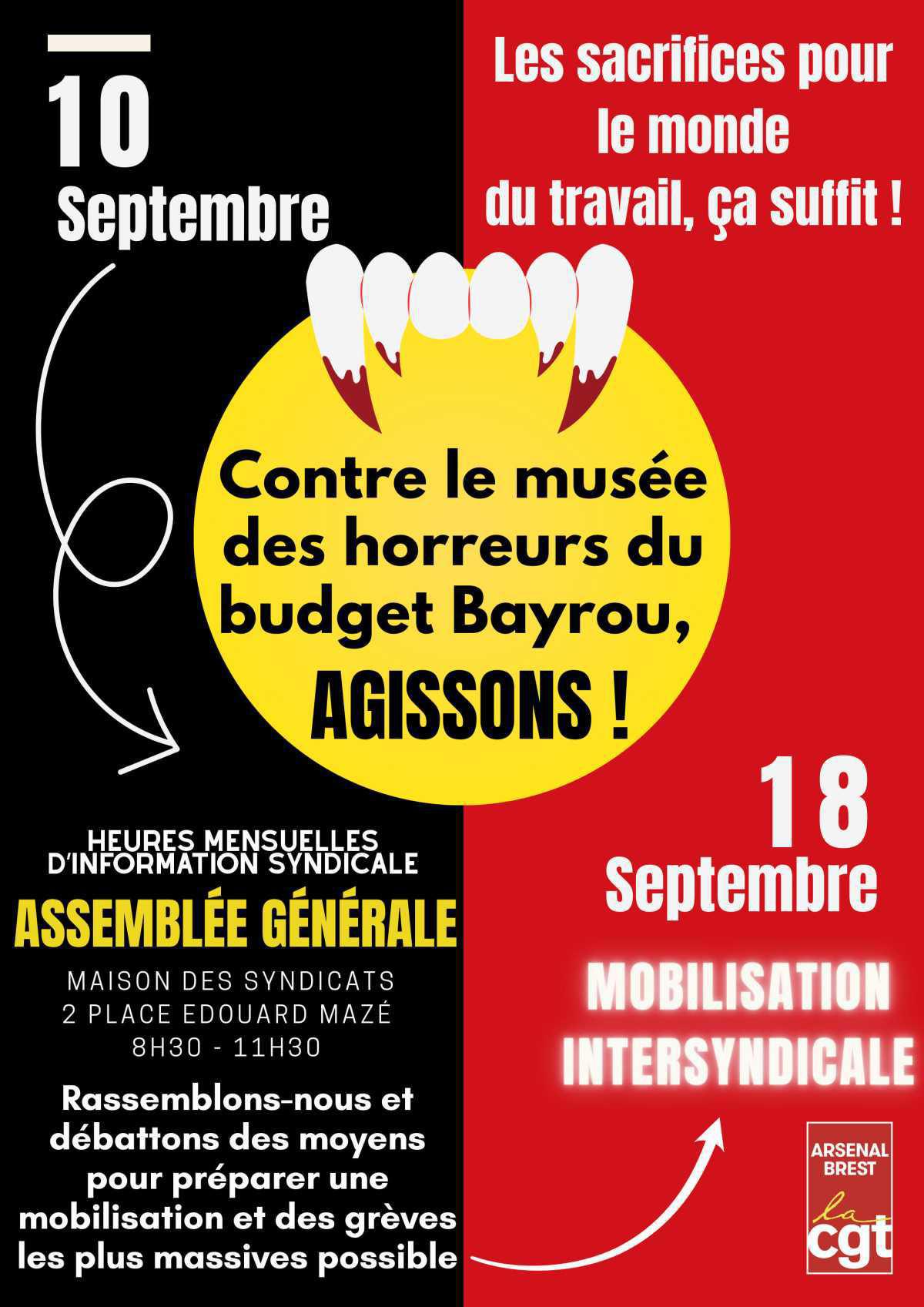 Assemblée Générale CGT le 10/09/2025 - Contre le musée des horreurs du budget Bayrou ! Assemblée Générale CGT le 10/09/2025 - Contre le musée des horreurs du budget Bayrou !