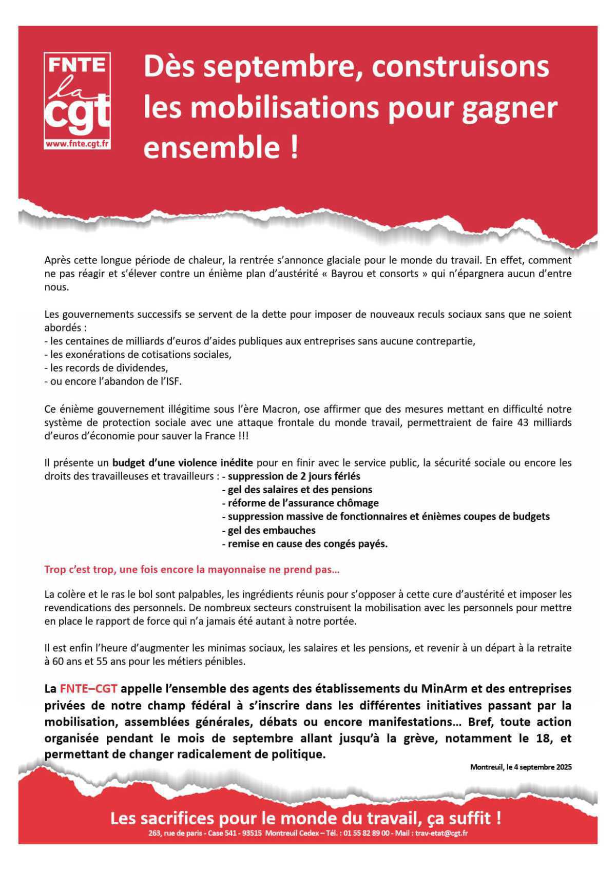 Dès septembre, construisons les mobilisations pour gagner ensemble!