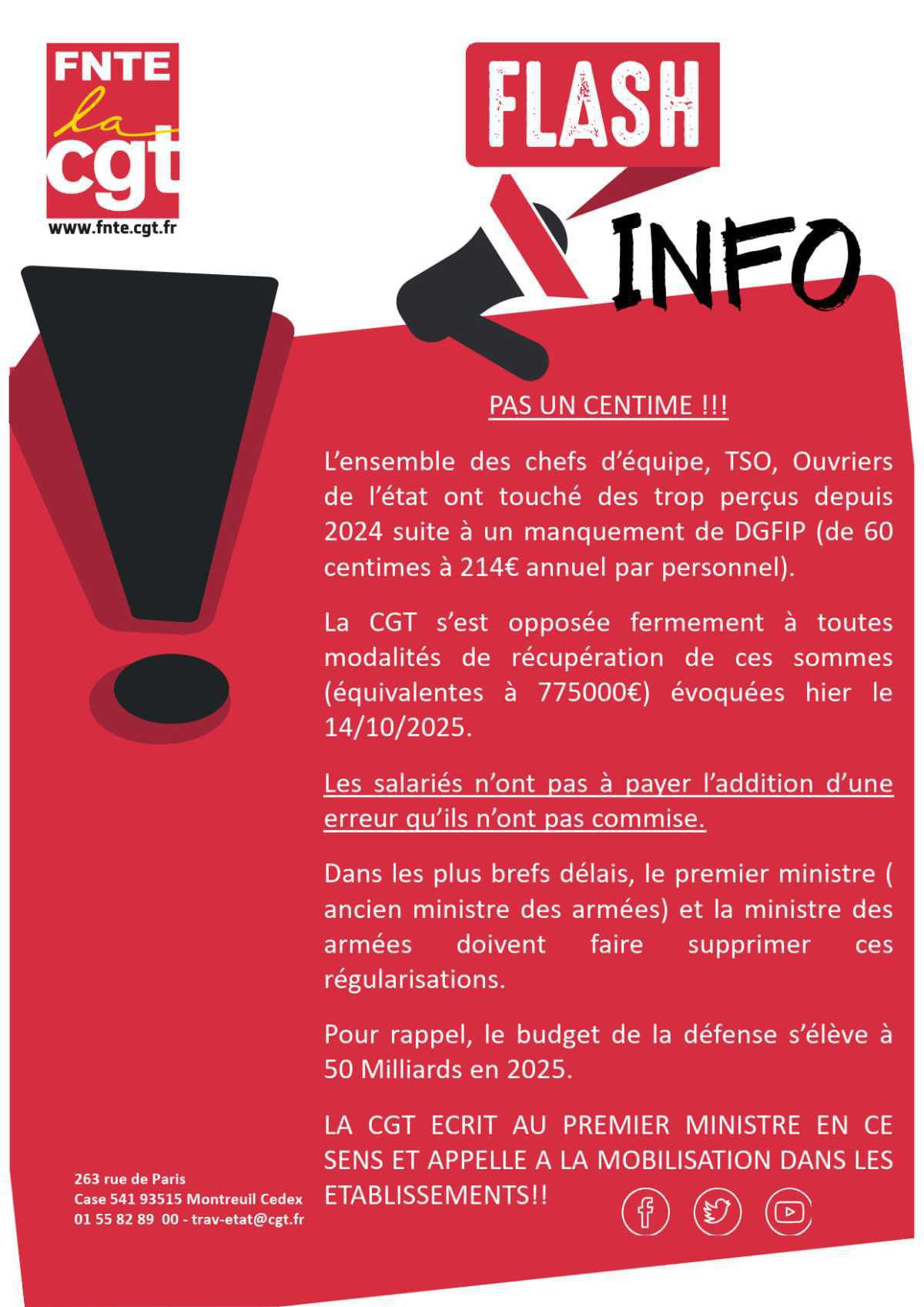 L'ensemble des chefs d'équipe, TSO, Ouvriers de l'état ont touché des trop perçus