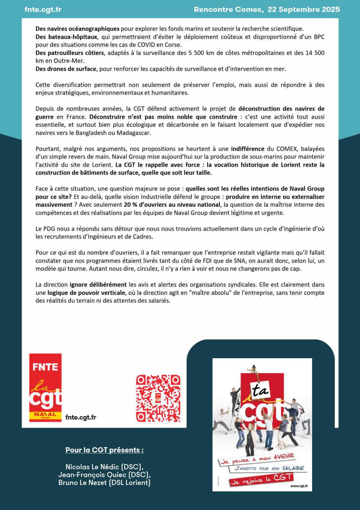 Rencontre COMEX - La CGT alerte sur les choix industriels