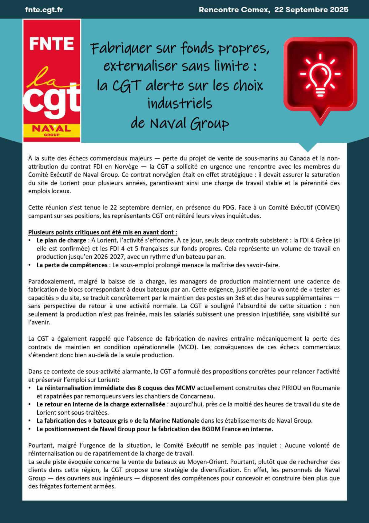 Rencontre COMEX - La CGT alerte sur les choix industriels