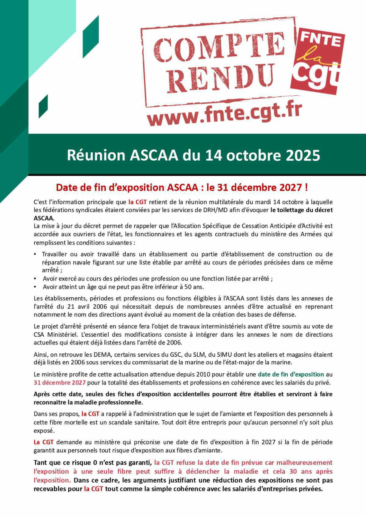 Date de fin d'exposition ASCAA : le 31 décembre 2027 !