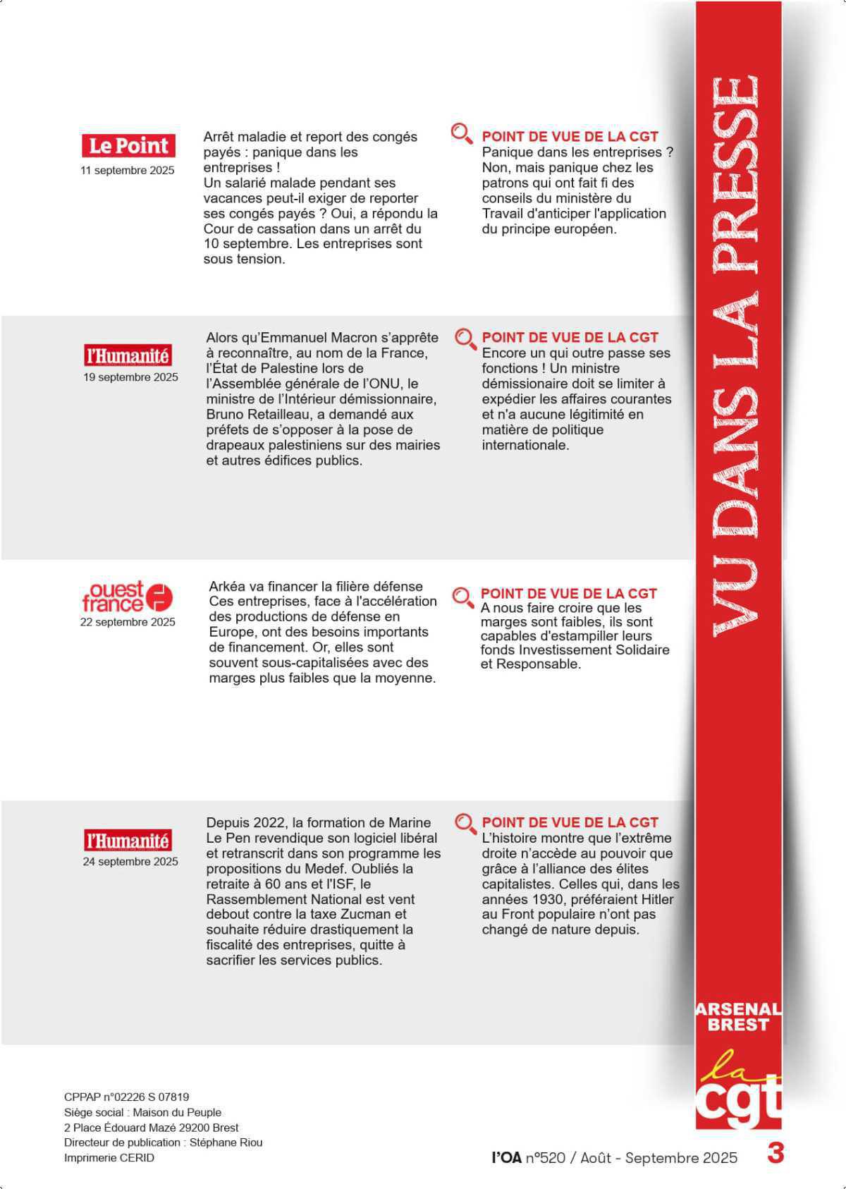 L'OA : Aout - Septembre 2025