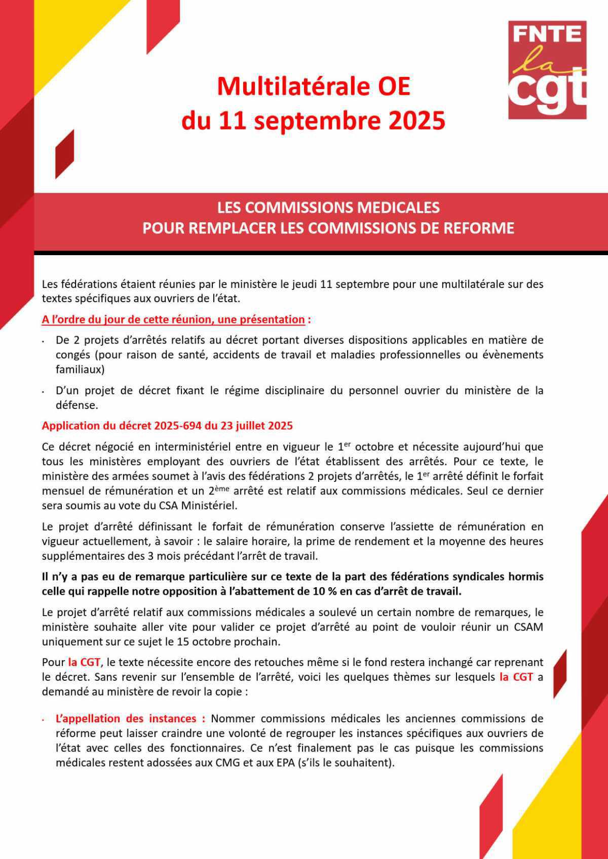 LES COMMISSIONS MEDICALES POUR REMPLACER LES COMMISSIONS DE REFORME