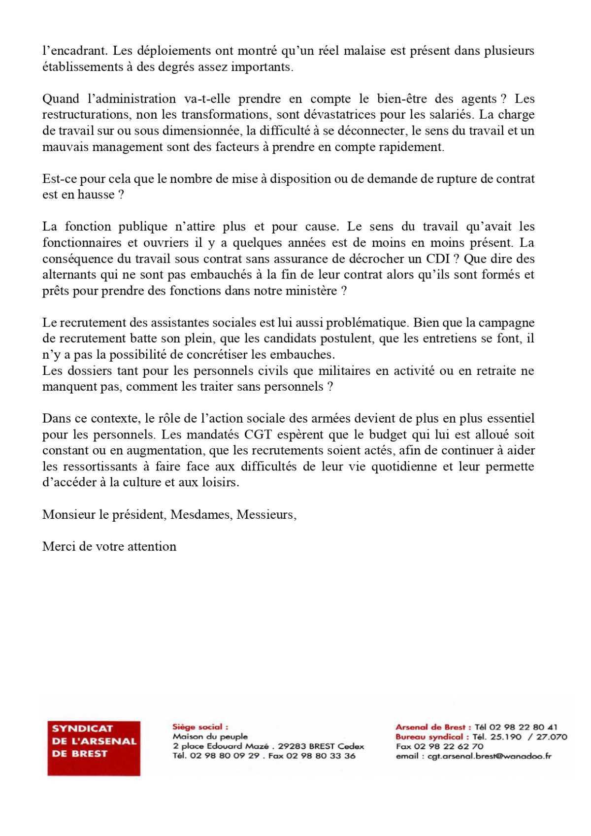 Déclaration liminaire des mandatés au Comité Social 