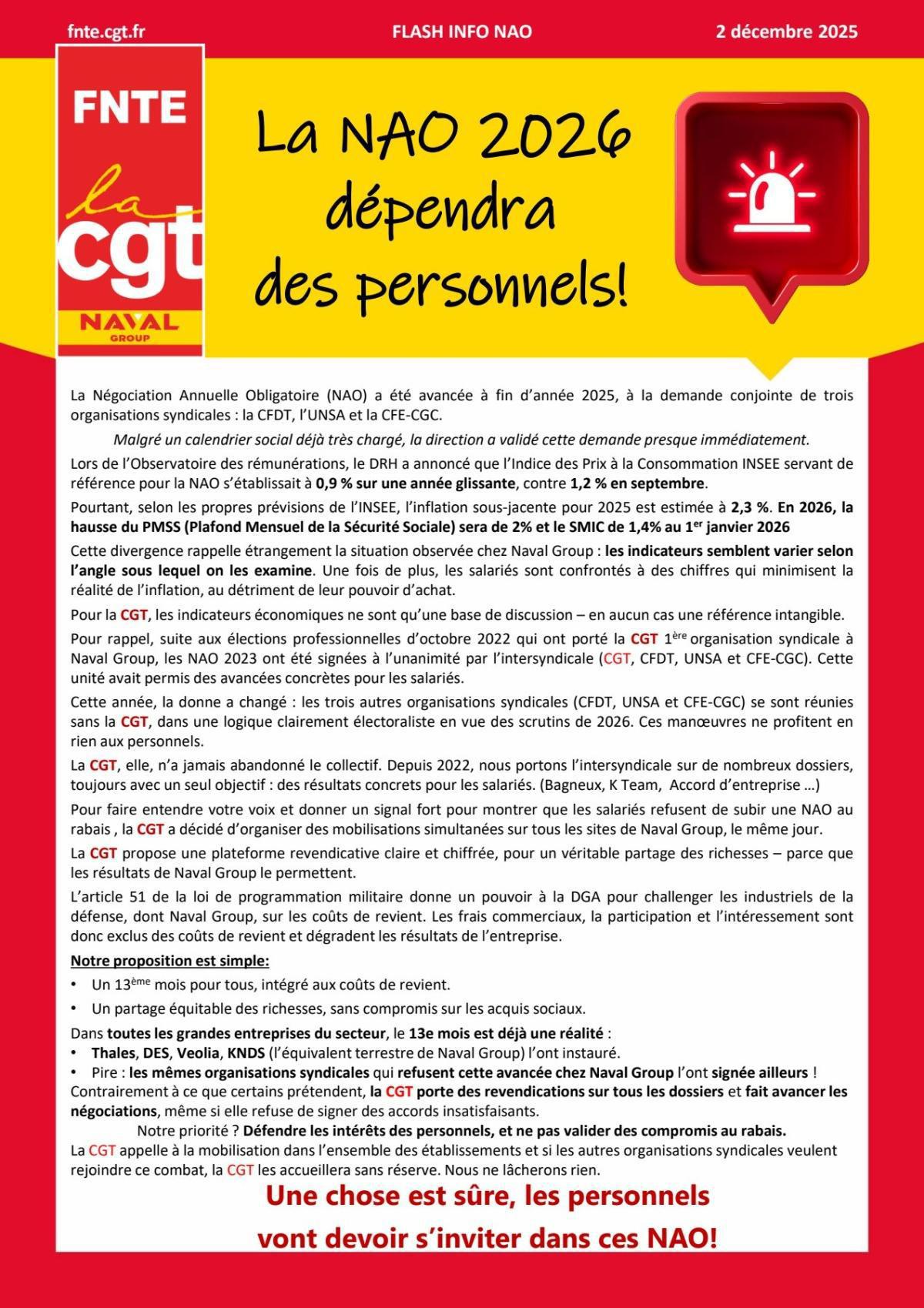 La NAO 2026 dépendra des personnels : Prises de parole le jeudi 04 décembre