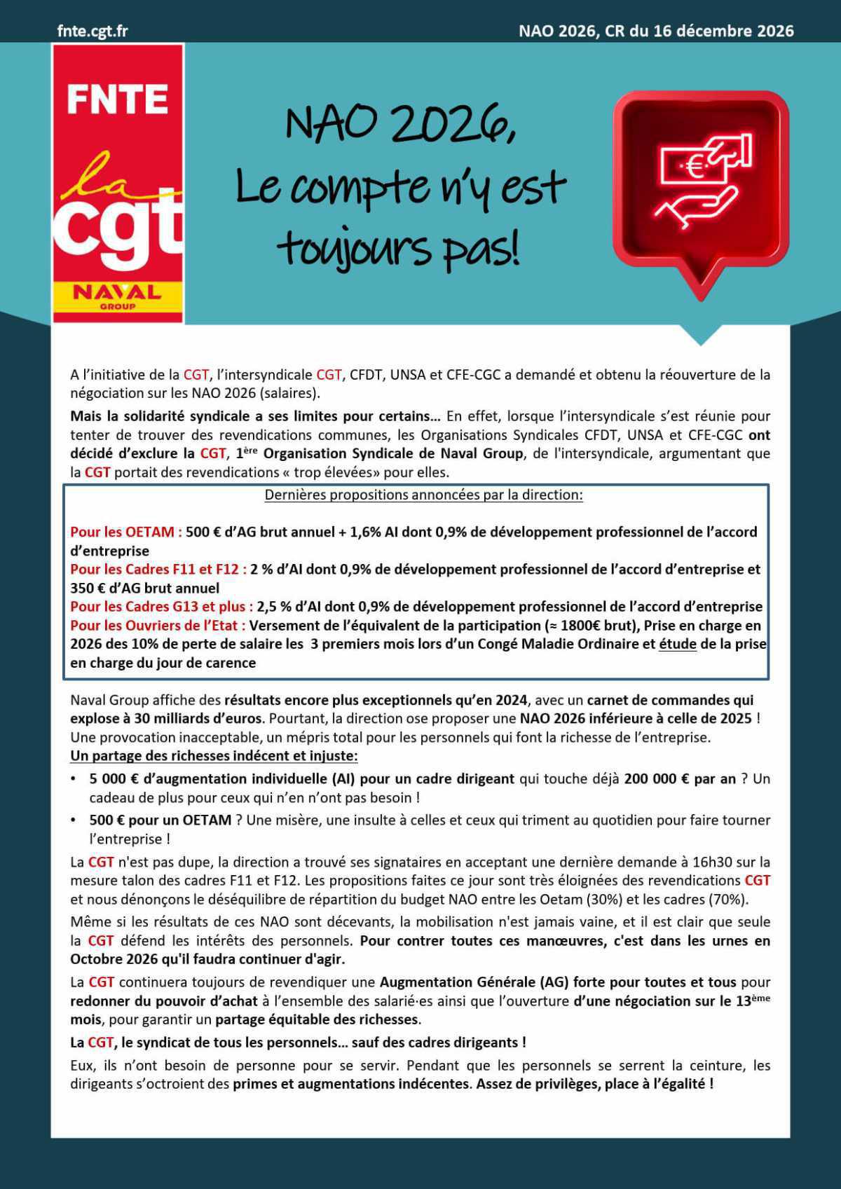 NAO 2026 : Malgré une réouverture de négo, le compte n'y est toujours pas !