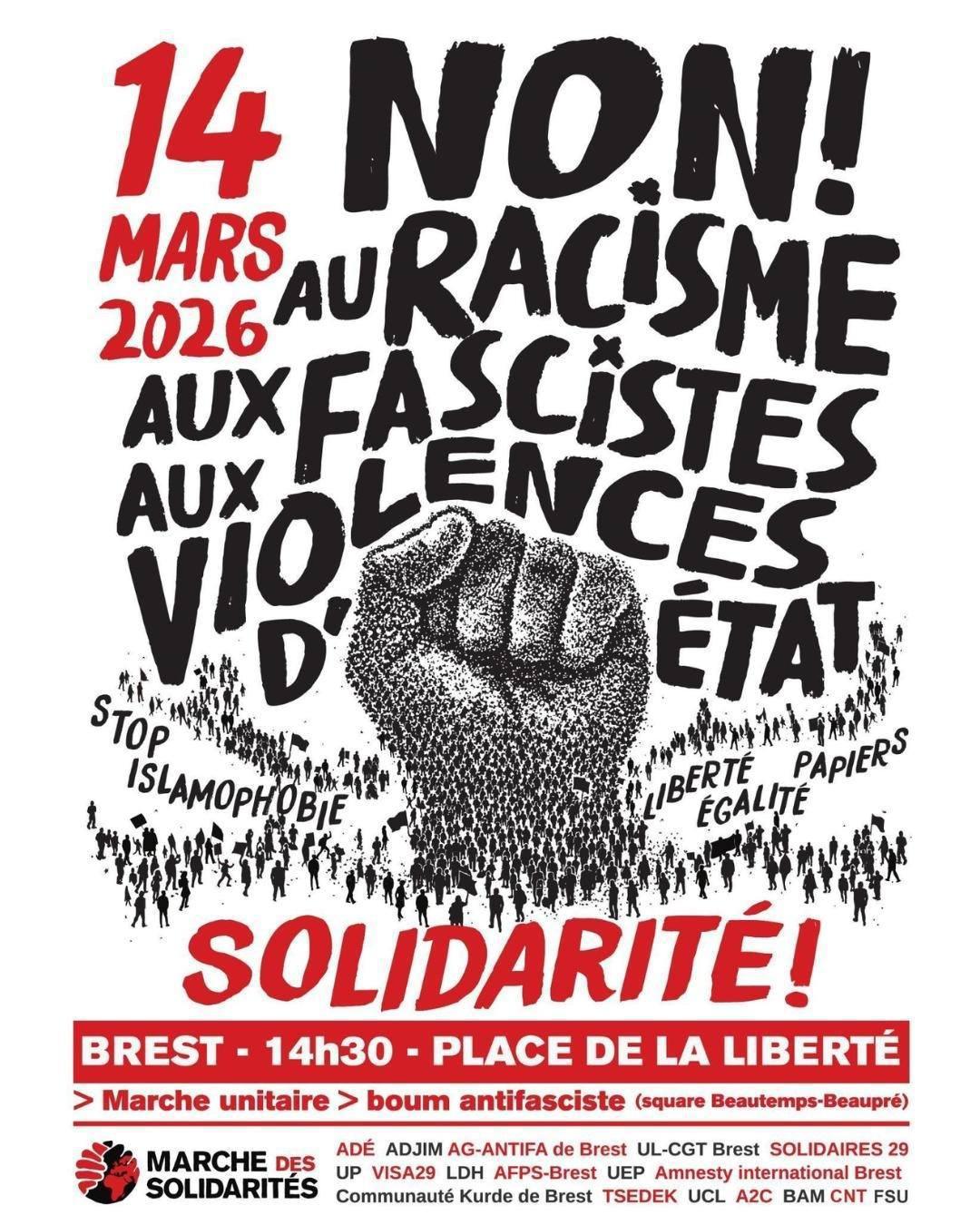 Marche des Solidarités à Brest Samedi 14 mars 2026 à 14h30