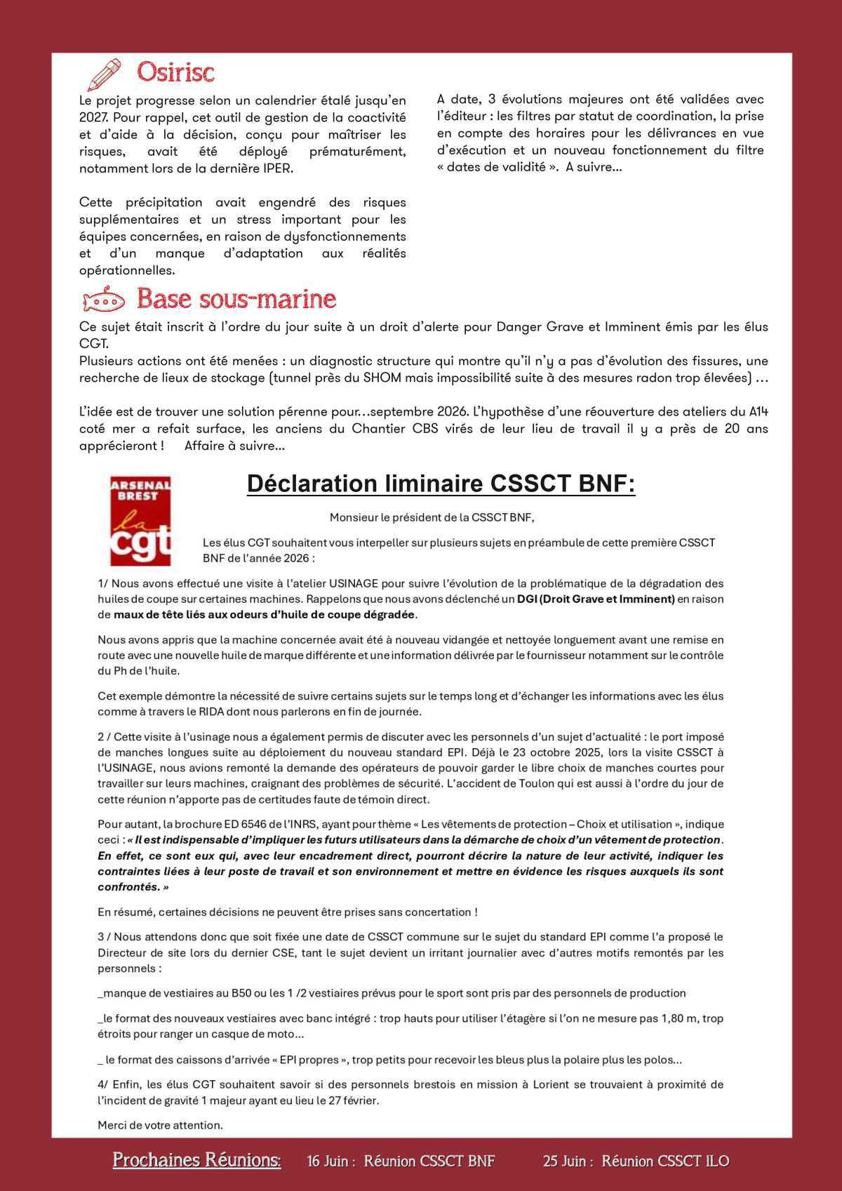 Compte-rendu CSSCT du 16 mars 2026