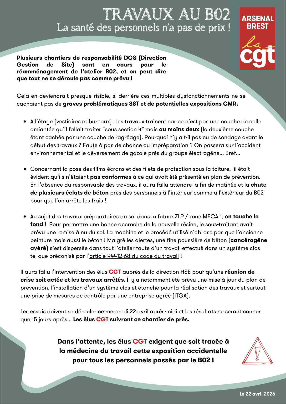 Flash info SST : Travaux en cours au B02