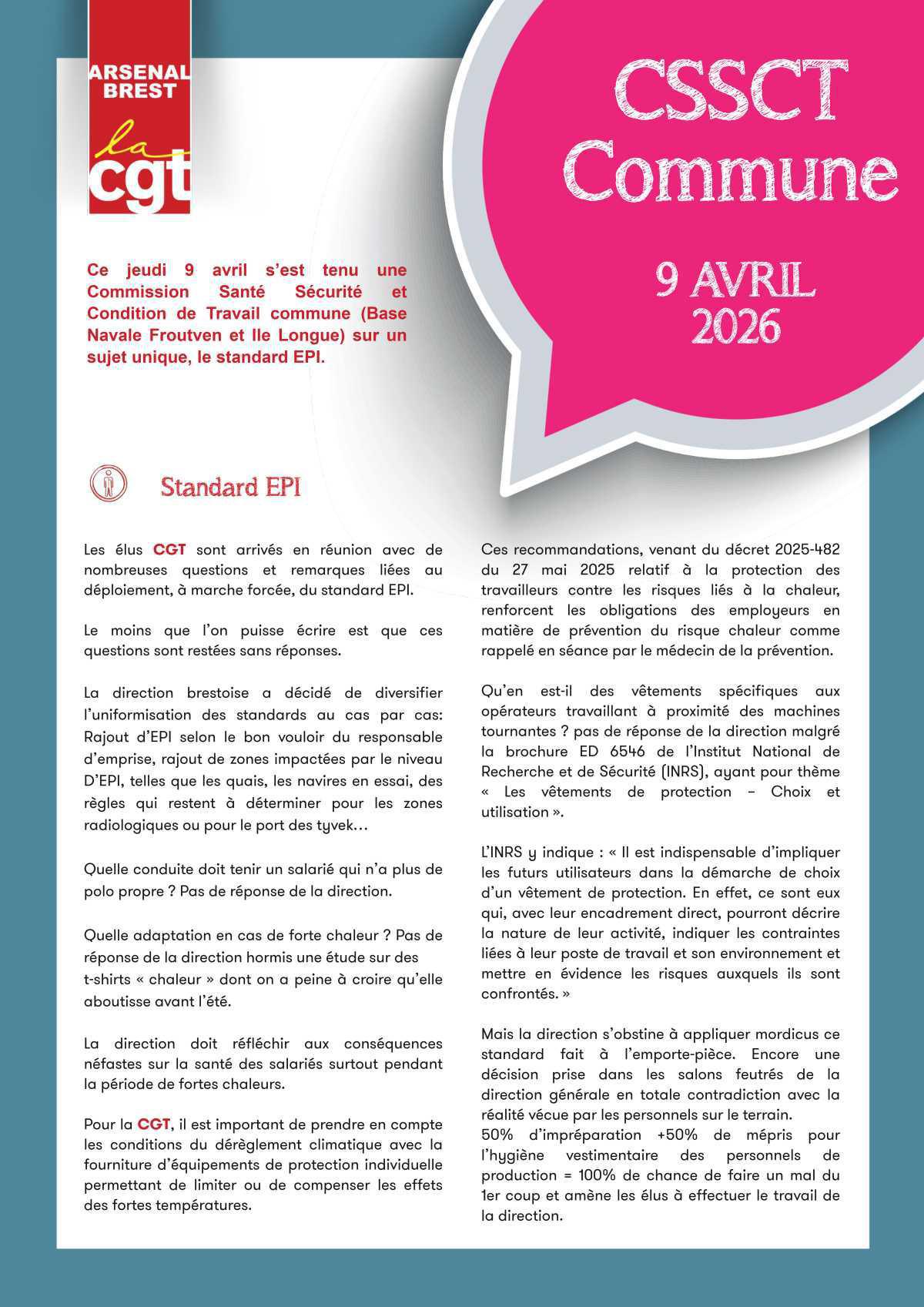 CR CSSCT commune : Standard EPI