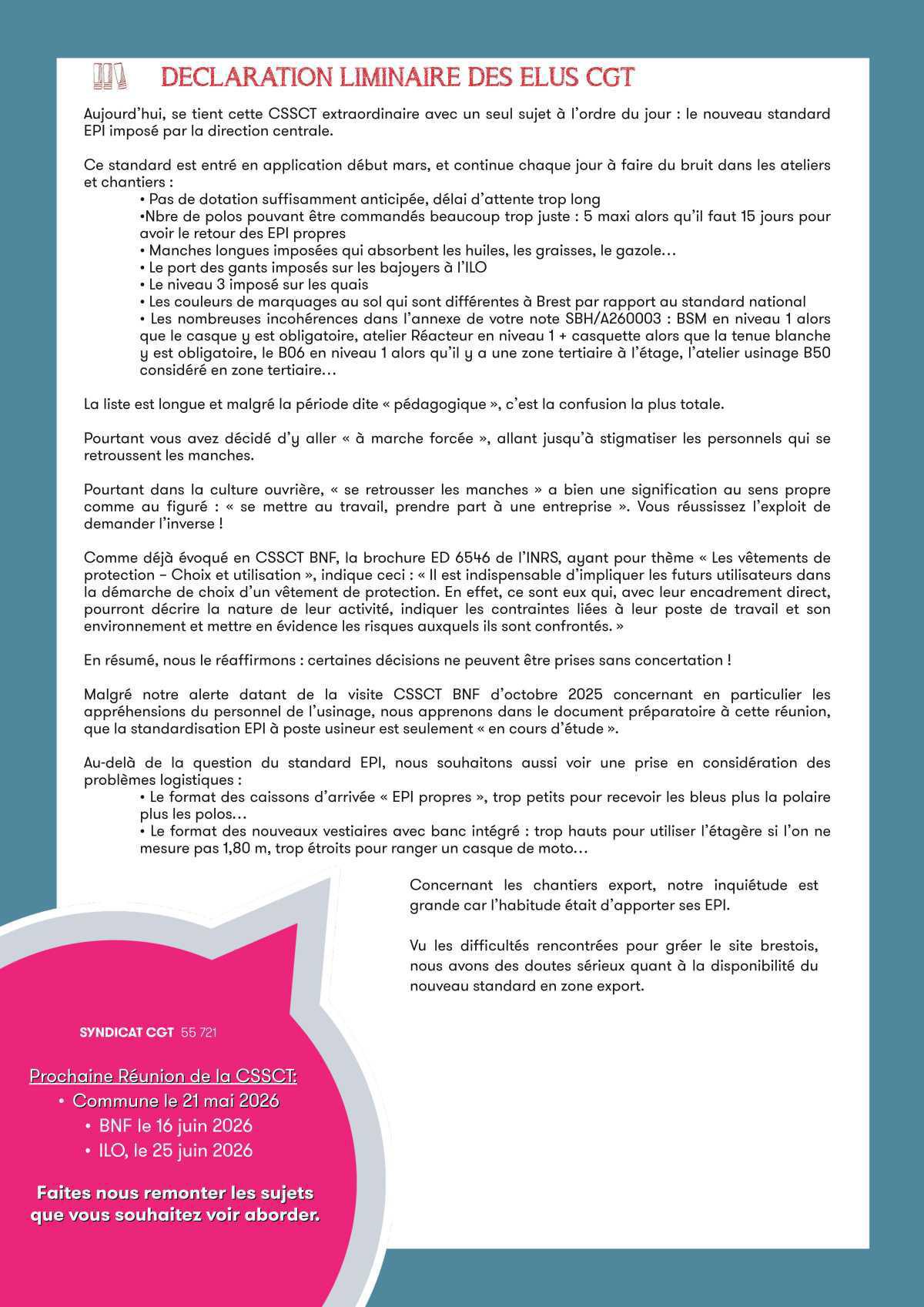 CR CSSCT commune : Standard EPI