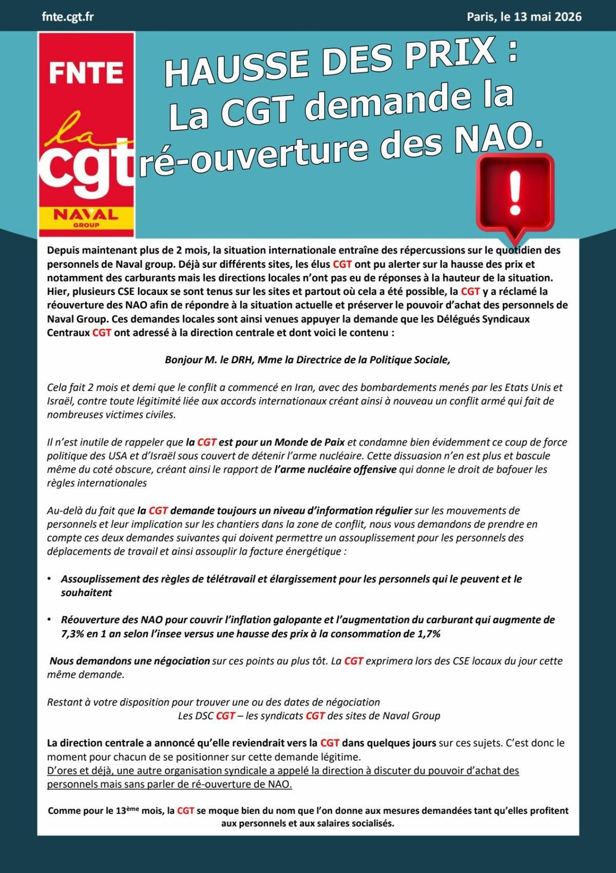 La CGT demande la ré-ouverture des NAO !