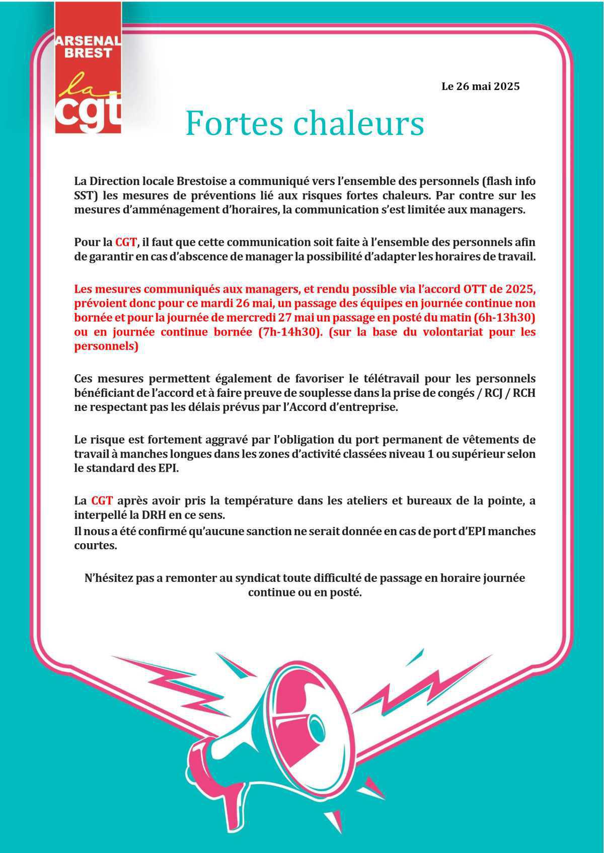 Fortes chaleurs - Adaptation des horaires NG