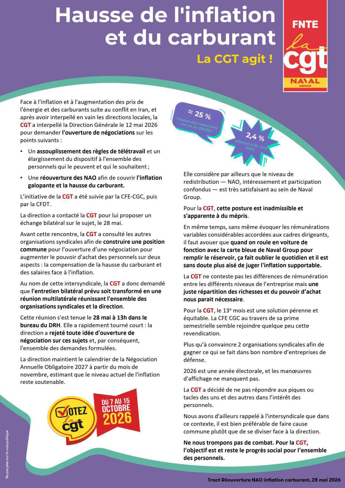 Hausse de l'inflation et du carburant : La CGT agit !