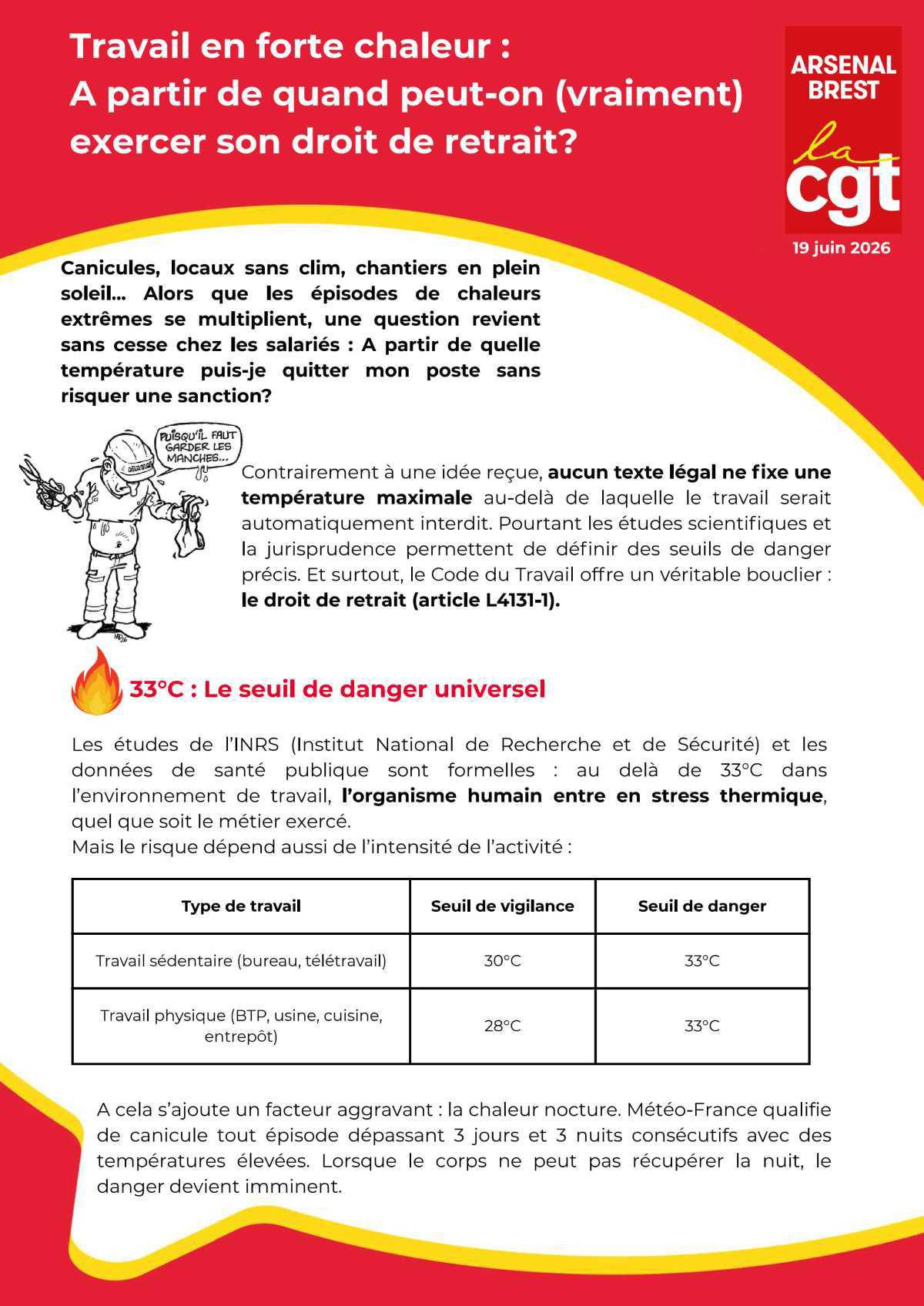 Travail en forte chaleur : A partir de quand peut-on (vraiment) exercer son droit de retrait?