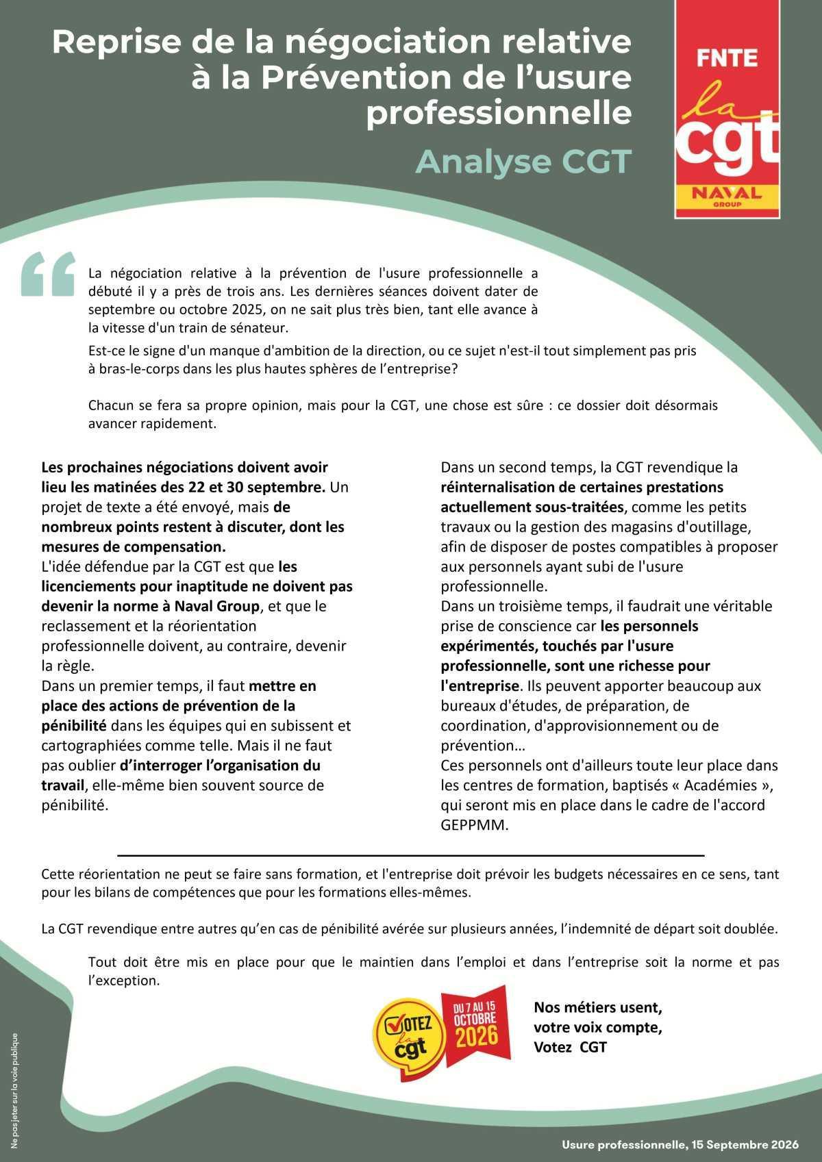 Reprise de la négociation Prévention de l’usure professionnelle