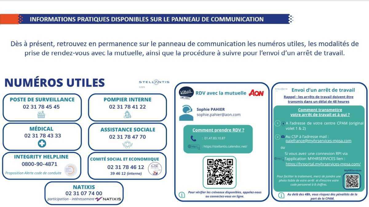 Numéros utiles affichés en UEP
