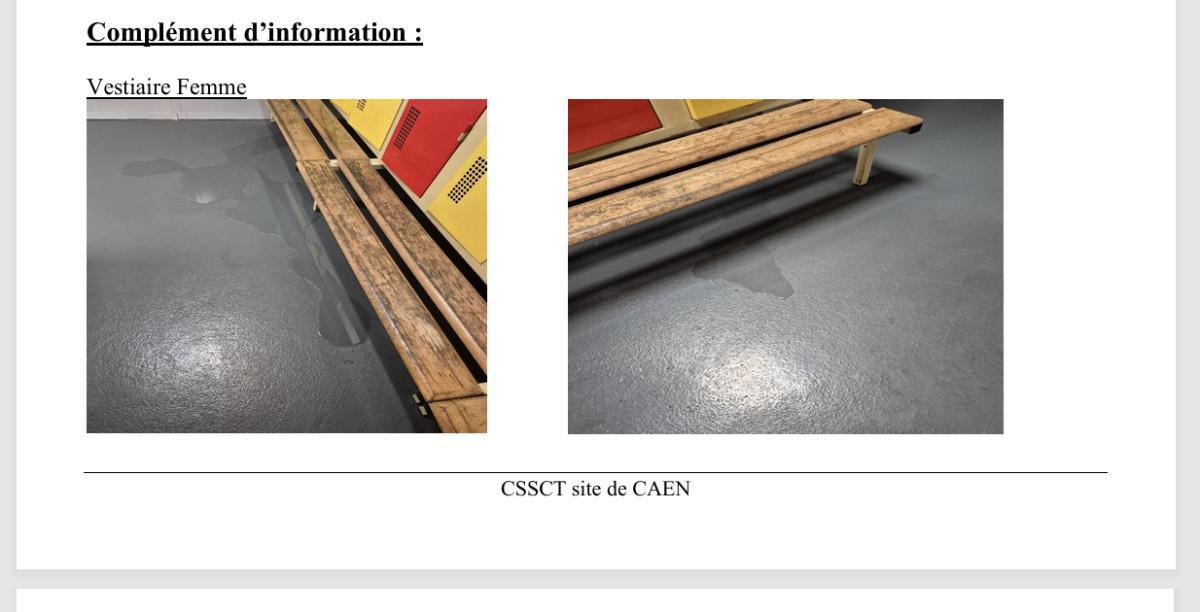 Alerte CSSCT pour l'eau dans les vestiaires