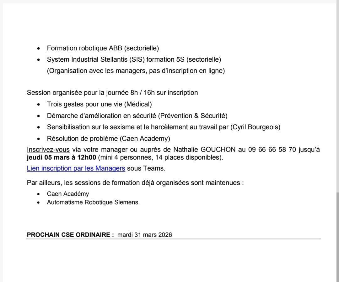 CSE extra du 04 mars