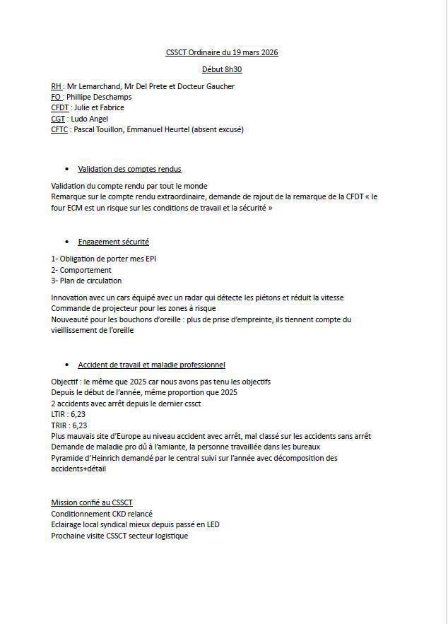 compte-rendu du CSSCT du 19 mars 2026