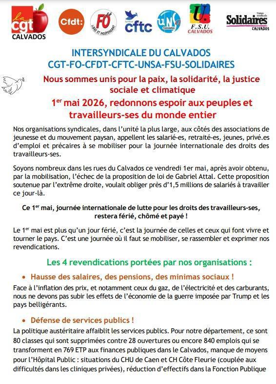 Tract d'appel à manifester le 1 mai venez nombreux défendre vos droits face aux politiques et au patronat!