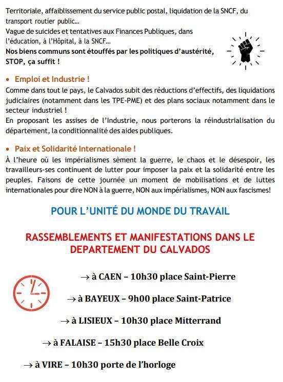 Tract d'appel à manifester le 1 mai venez nombreux défendre vos droits face aux politiques et au patronat!