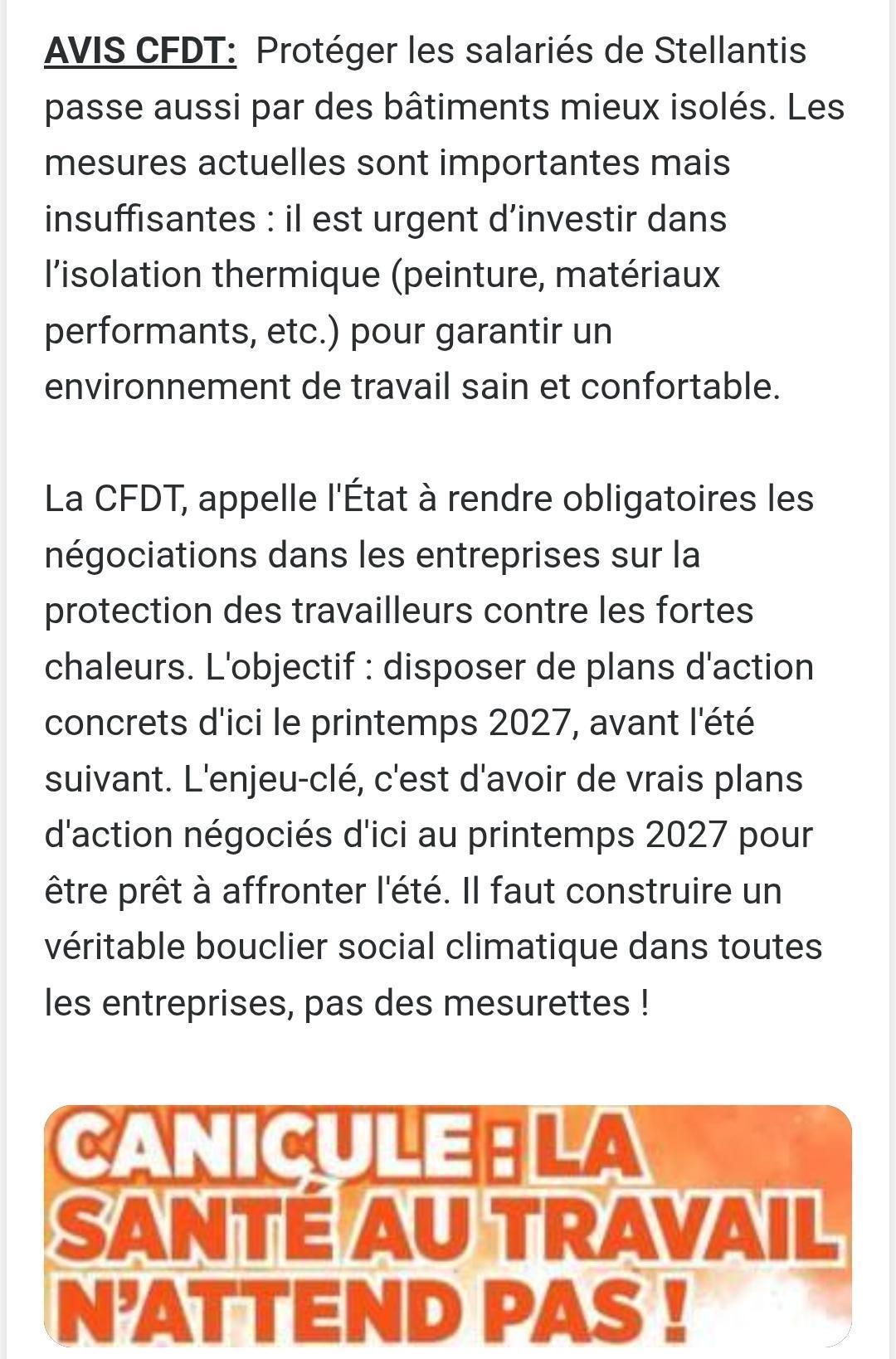 Comission Santé Sécurité Conditions de Travail centrale concernant le plan chaleur. Demandée par la CFDT. 