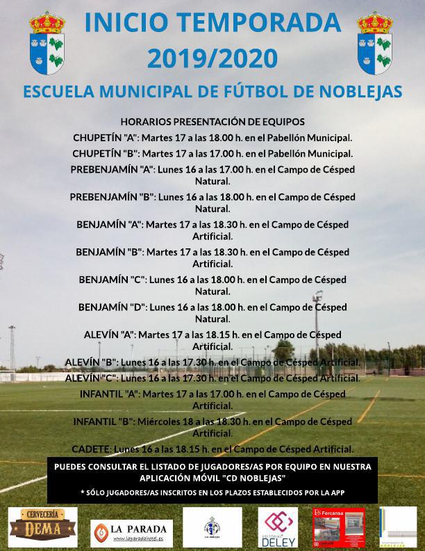 Horarios Inicio Escuela Municipal de Fútbol