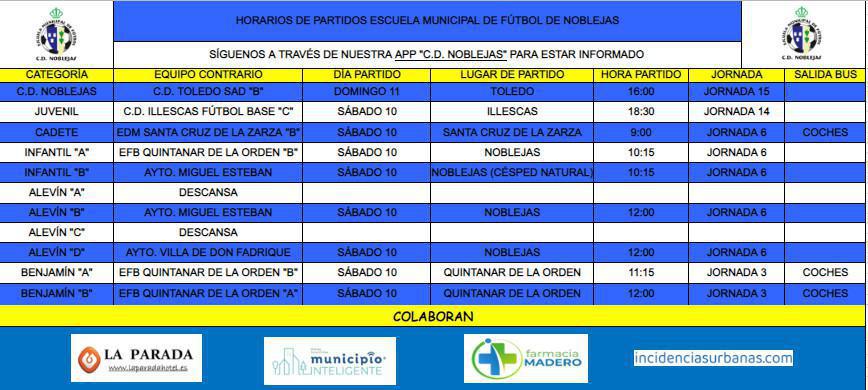 Horarios Partidos Fin de Semana