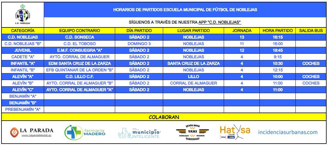 Horarios Partidos Fin de Semana