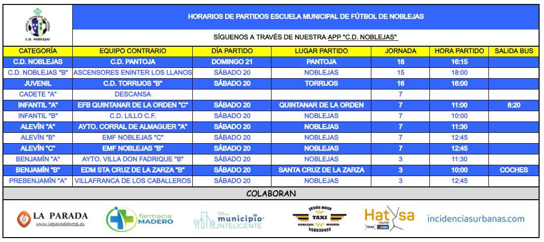 Horarios Partidos Fin de Semana