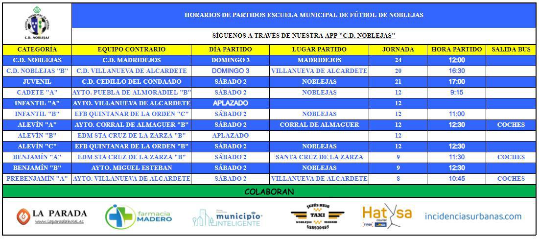 Horarios Partidos Fin de Semana