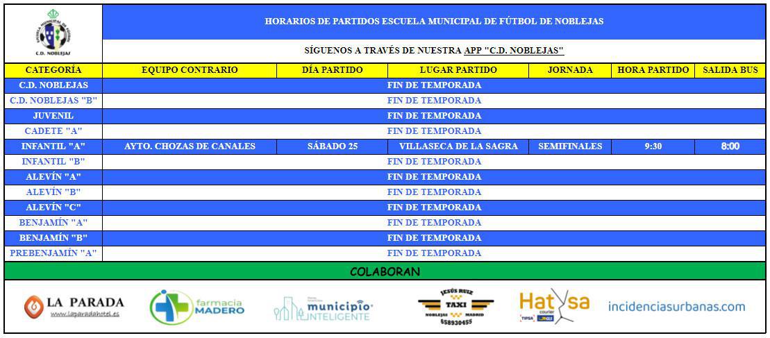 Horarios Partidos Fin de Semana