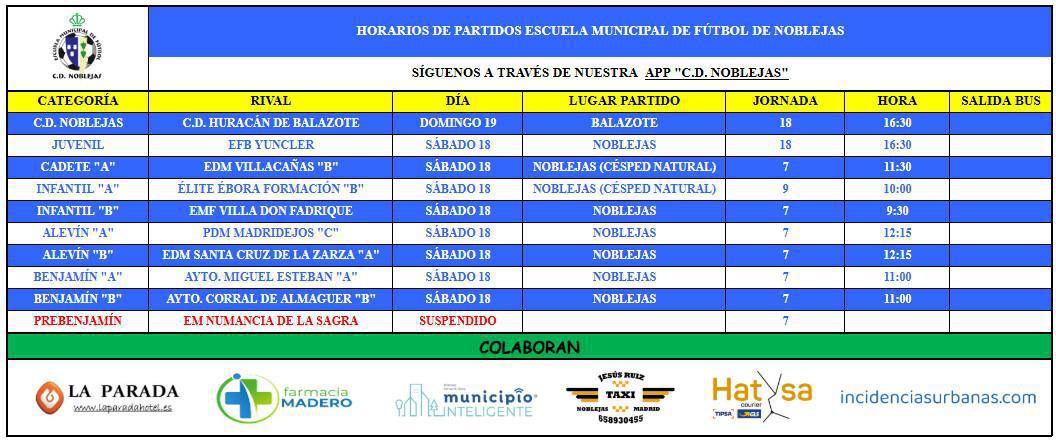 Horarios Partidos Fin de Semana