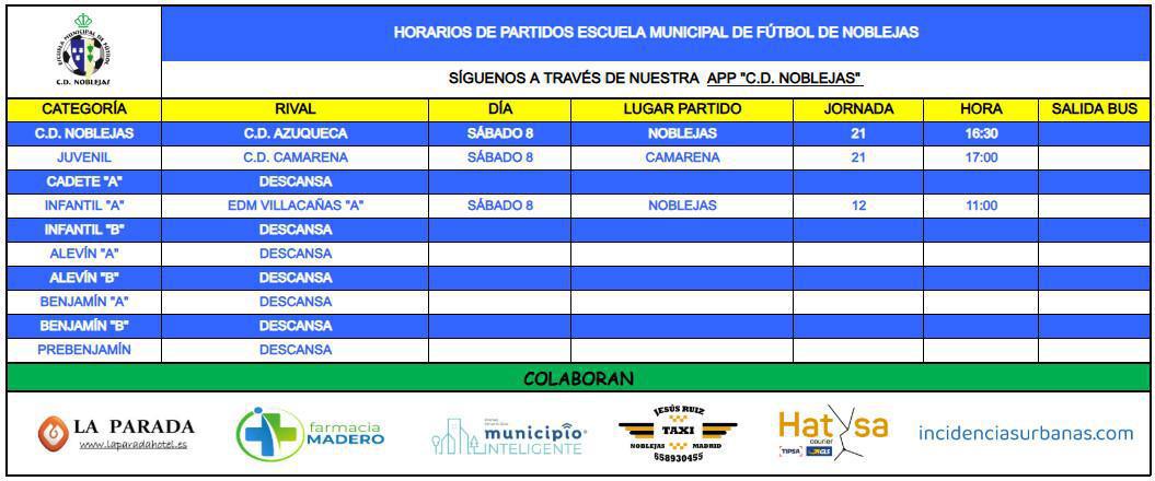 Horarios Partidos Fin de Semana