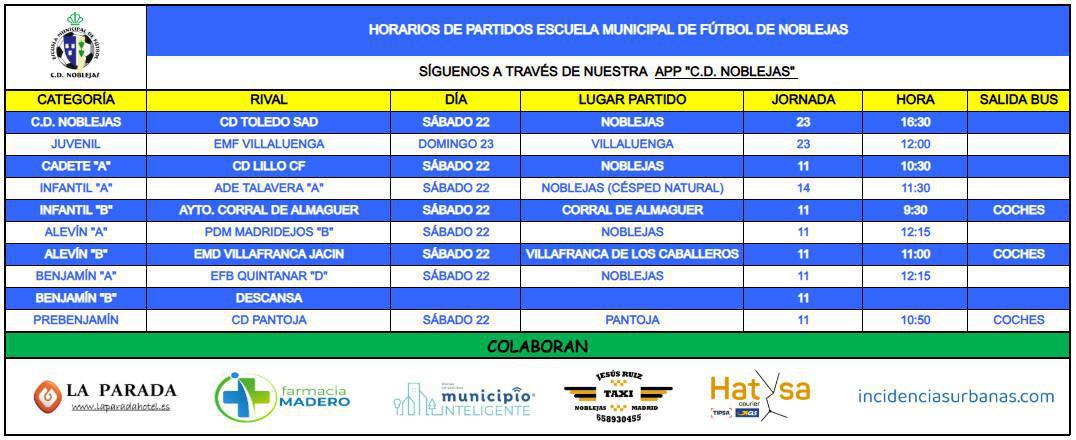 Horarios Partidos Fin de Semana