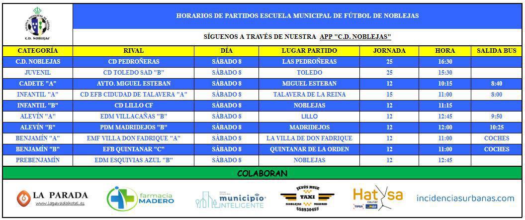 Horarios Partidos Fin de Semana