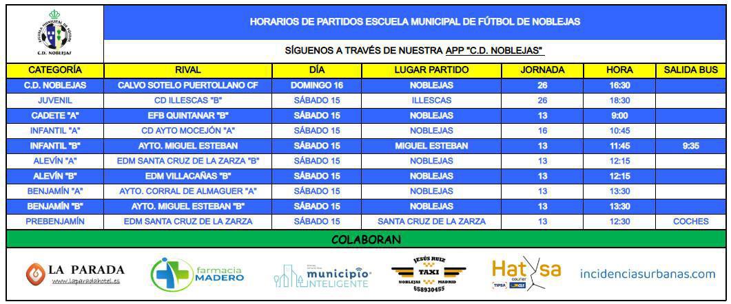 Horarios Partidos Fin de Semana