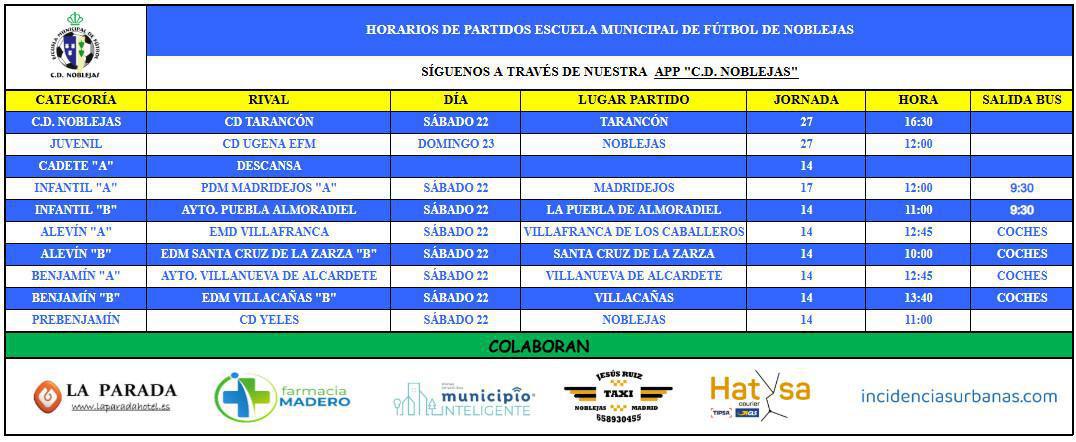 Horarios Partidos Fin de Semana