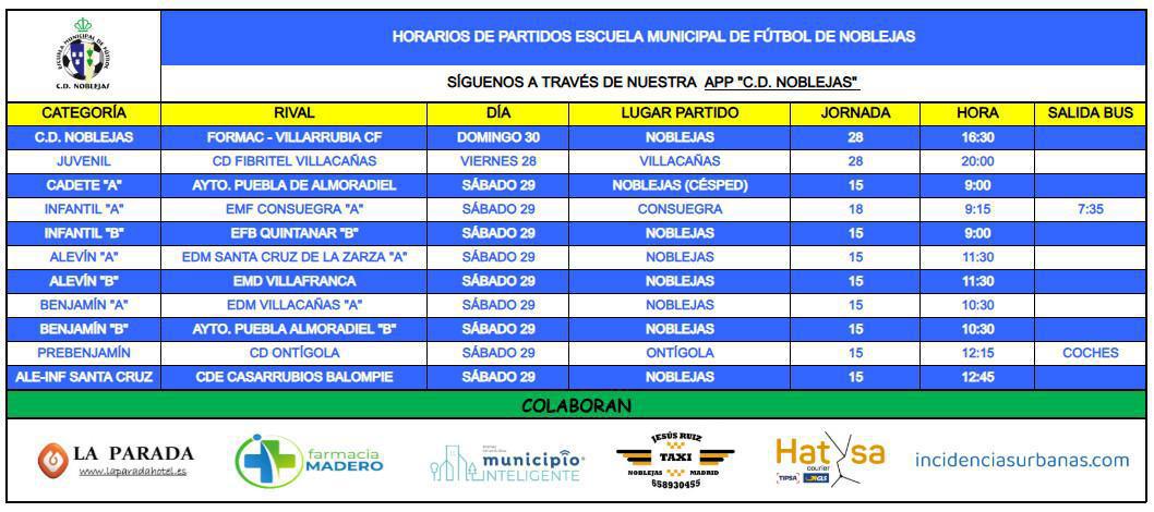 Horarios Partidos Fin de Semana
