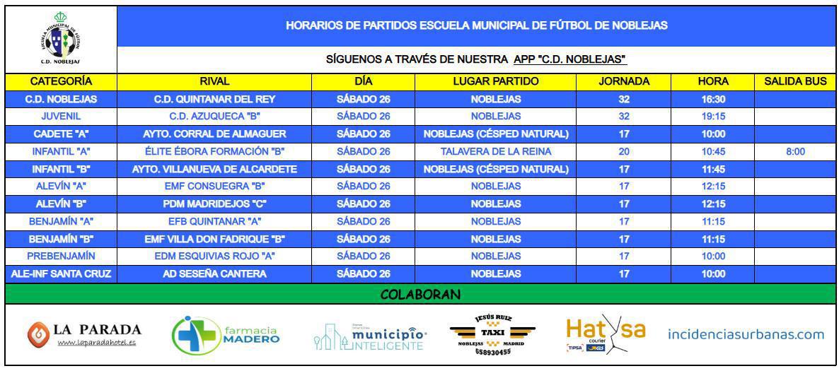 Horarios Partidos Fin de Semana