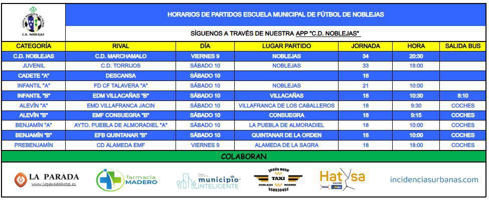 Horarios Partidos Fin de Semana
