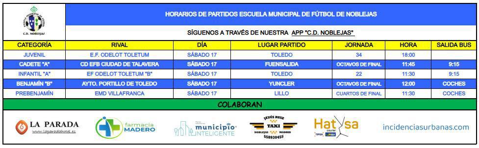 Horarios Partidos Fin de Semana