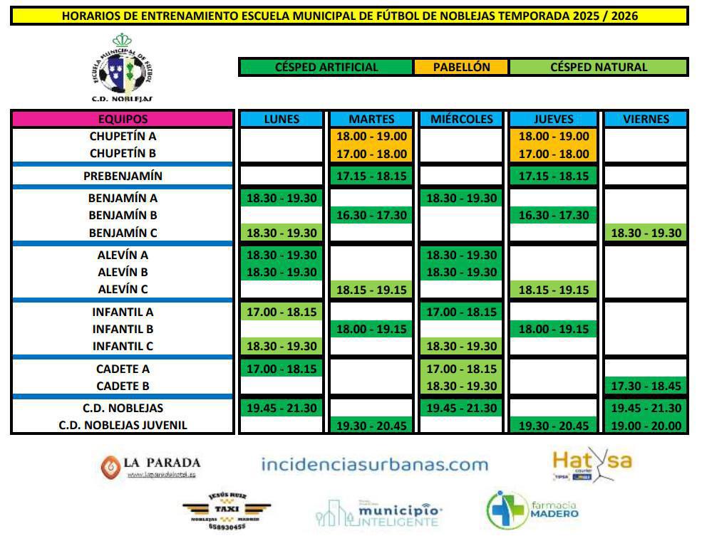 Ya disponibles el calendario y los horarios de entrenamiento para la temporada 2025/26