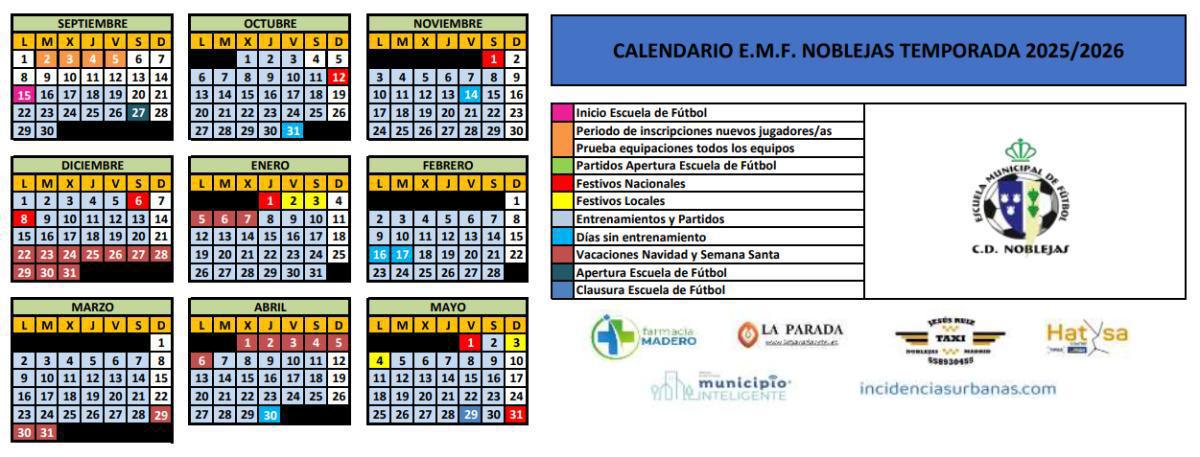 Ya disponibles el calendario y los horarios de entrenamiento para la temporada 2025/26 Ya disponibles el calendario y los horarios de entrenamiento para la temporada 2025/26
