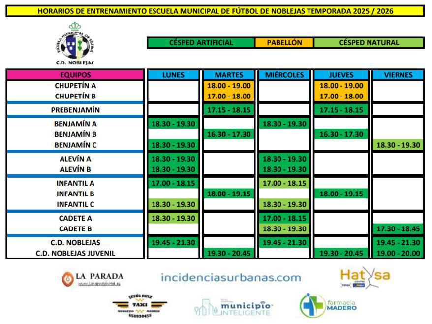 Ya disponibles el calendario y los horarios de entrenamiento para la temporada 2025/26 Ya disponibles el calendario y los horarios de entrenamiento para la temporada 2025/26