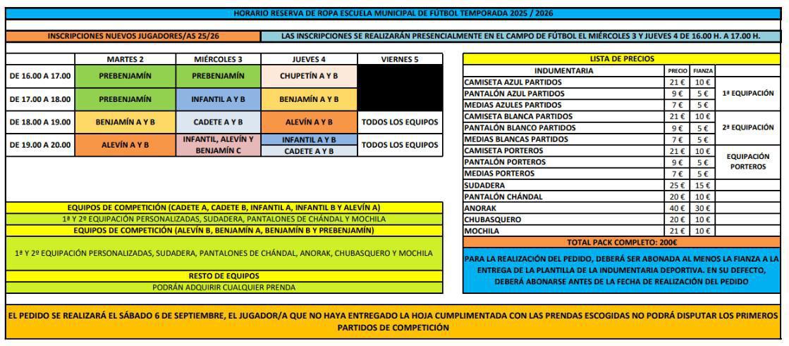 Inscripciones y prueba de indumentaria temporada 25/26 Inscripciones y prueba de indumentaria temporada 25/26