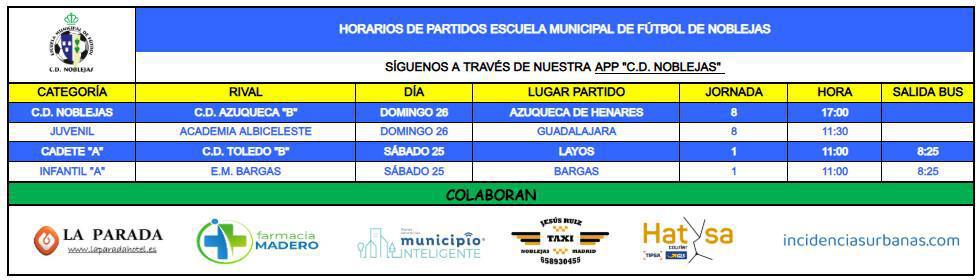 Horarios Partidos Fin de Semana